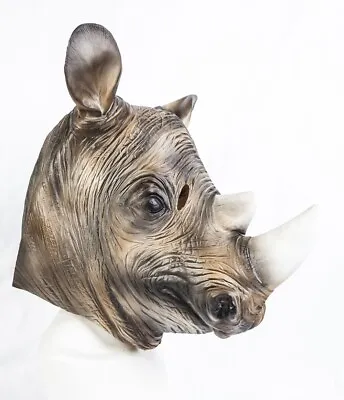 Rhino Latex Mask Safari Fancy Dress Adult Full Head Animal Mammal Rhinoceros • $61.78