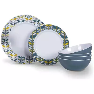 Kampa Flora Melamine 12 Piece Dinner Set Camping Caravan Motorhome Tableware • £21.99