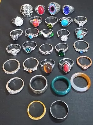 Costume Jewelry Rings Lot Of 30 Various Sizes Stones Gems Mood Ring Etc... • $15