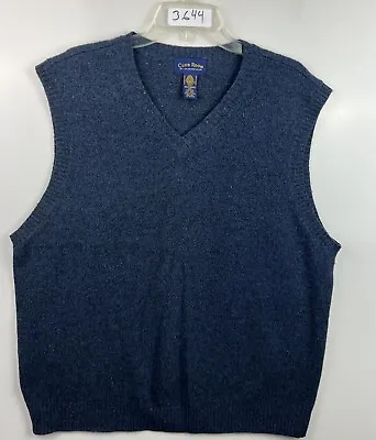 Club Room Mens Sweater Vest Blue 100% Lambswool V-Neck Pullover XXL • $13.98