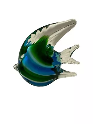 Art Glass Blue & Green Murano Style Turquoise Blue Fish Solid Paperweight 4.5” • $22