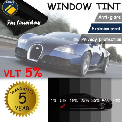 $38.43 • Buy VLT 5% CAR WINDOW TINTED ROLL 7M X 76CM FILM TINTING SHALLOW LIMO BLACK ANTI-UV