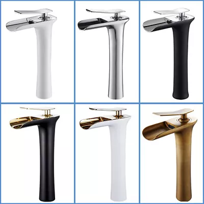 Bathroom Taps Basin Mixer Tap Tall Waterfall Sink Counter Top Tap Brass Faucet-< • £6.89