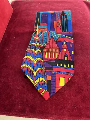 Vintage Addiction NYC City Skyline Cityscape Tie Necktie Mult Colored • $8