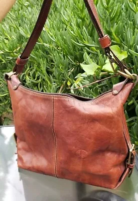 Vera Pelle Italiana Leather Tote Crossbody Shoulder Compartments Zipper Brown  • $49