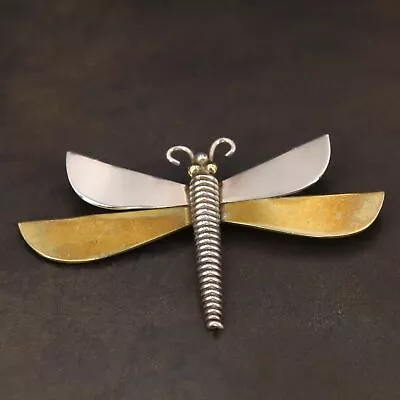 VTG Sterling Silver - MEXICO TAXCO Two-Tone Dragonfly Insect Brooch Pin - 11g • $9