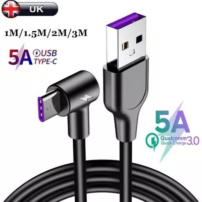 90 Degree Right Angle 5A Type C USB C 3.1 Fast Charging Charger Cable UK • £3.79