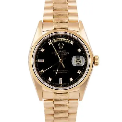 Rolex Day-Date President 36mm Black DIAMOND BARK 18K Yellow Gold Watch 18078 • $12793.21
