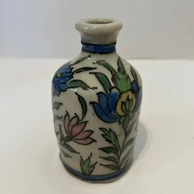Vtg Persian Pottery Glazed Qajar Vase Floral 6  Iznik Ceramic Floral Handmade • $68