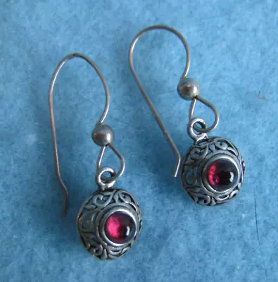 Vintage Sterling Silver Pierced Dangle Earrings With Garnets • $18