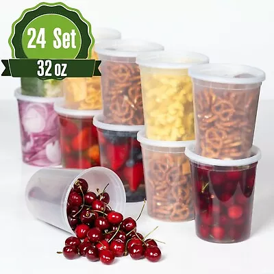$21.99 • Buy 32oz [24 Sets] Deli Plastic Food Storage Containers With Airtight Lids