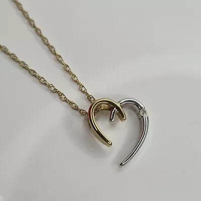 9ct Yellow & White Gold Love Heart Pendant Necklace 18  Chain 2.2g 9k 375 X68 • £89.99