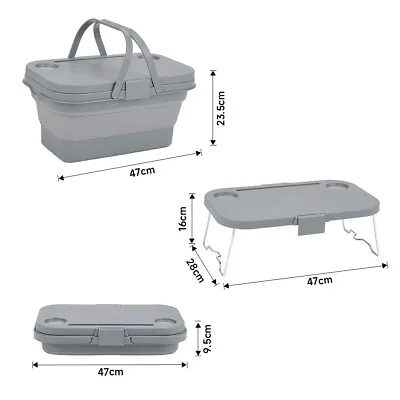 COLLAPSIBLE FOLDING PICNIC BASKET With TABLE TOP LID For Caravan Camping Fishing • £11.95