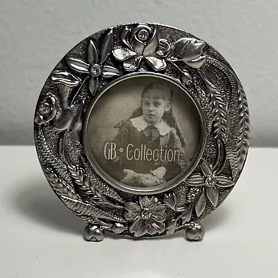 Vintage 3  Small Round Silver Metal Flower Easel Back Photo Frame Picture • $18.99