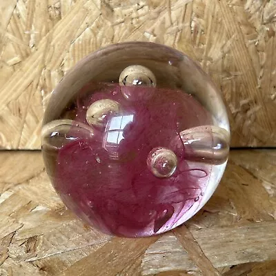 Vintage Langham Art Glass Paperweight - Pink Mist & Clear Bubbles - 7.5cm • £7.99