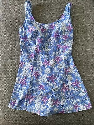 NWOT! Vintage Sea Waves Size 8 One Piece Adjustable Strap Blue Swimsuit Dress • $28