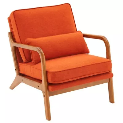 Oak Armrest Oak Upholstered Single Lounge Chair Indoor Lounge Chair Burnt Orange • $144.89