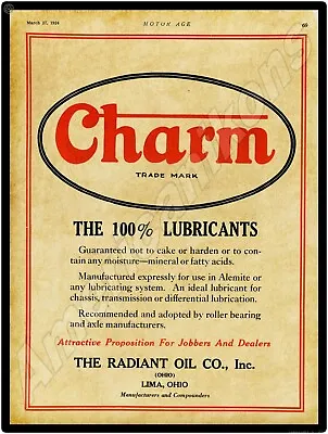 1922 Radiant Oil Company New Metal Sign: Lima Ohio - CHARM LUBRICANTS • $19.88