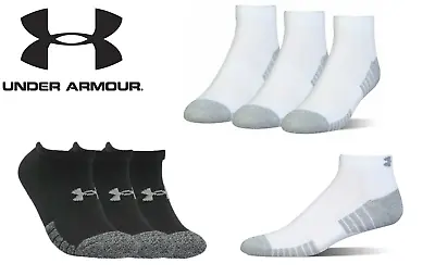 Under Armour Unisex UA Heatgear Medium 3 Pack Sports Socks White-Black • £9.99