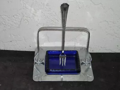 $32 • Buy Farber Bros. Farberware Krome Kraft Olive Pickle Tray With Cobalt Blue Insert