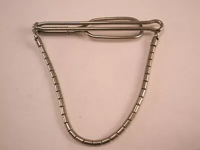 2-1/4  Cylindrical Link Bead Chain Silver Tone Pendant Vintage Tie Bar Clip • $28.49