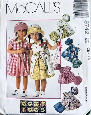 8742 McCALL'S Sewing Pattern DRESS PANTIES HAT GIRLS 1/2/3 UNCUT FACTORY FOLDED • $5.80