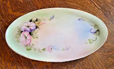 Antique M.Z. Austria Hand Painted Signed Morning Glory  Oval Vanity Tray Plate • $20