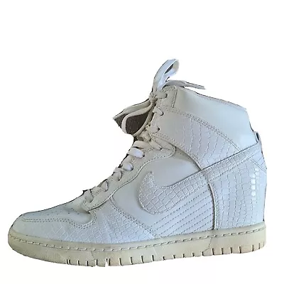 Nike Womens Sky Hi High Dunk Leather Wedge Sneakers Runners Size 9.5 White • $99.95