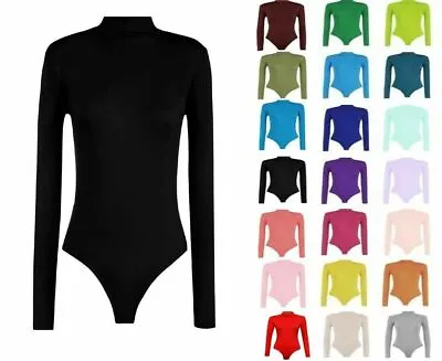 Womens Turtle Polo Neck Bodysuit Leotard Long Sleeve Top 8-26 • £4.49