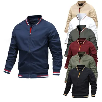 Men's Spring Fall Casual Thin Bomber Jacket Lightweight Sportswear Full-Zip Coat • $32.90