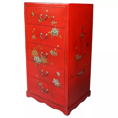 Red Painted Chinese Chest Of Drawers Tall Boy • $895