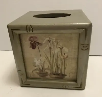 Vintage Wooden Asian Cheri BLUM Floral Tissue Box Cover Irises 6  X 6  X 6  • $19.95