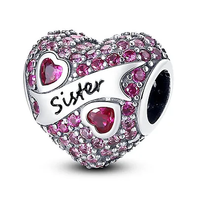 Authentic S925 Love Sister Heart Purple Stone Paved Charm Women Braacelet Charms • $15.79