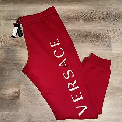 Authentic Versace Mens Joggers  (fits Like Us Xl) Red White Logo Sweatpants • $199.99