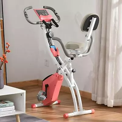 Folding Upright Exercise Bike Recumbent Cycling Magnetic W Band - Pink • £115.94