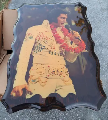 Vintage Elvis Presley Hawaiian Concert Picture Wood Lacquered Wall Plague 23x16 • $75