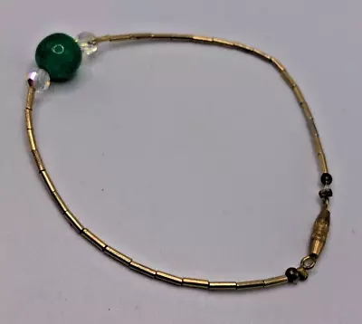 Vintage Gold Tone Faux Jade Crystal Bracelet • $9.99