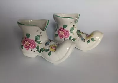 Old Foley James Kent Ltd Staffordshire Chinese Rose Pattern Boot Planters/Vases • £21