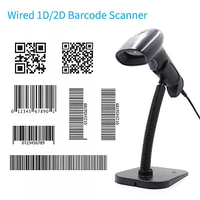 Handheld USB 1D 2D QR Barcode Scanner Wired Bar Code W/ Stand Fr Shop Store H1M5 • $19.49