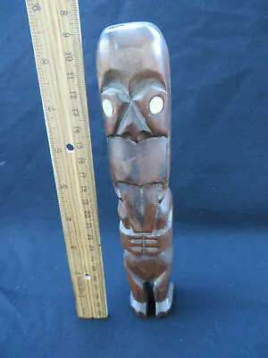 Vintage New Zealand Maori Carved Wood Shell Eyes Tiki • $24.99