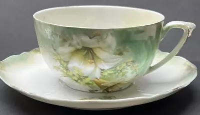 Antique RS Prussia Mustache Cup Saucer Saver Hand Painted Floral READ • $24