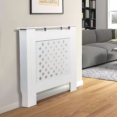 White Radiator Cover Modern Traditional Wood Grill Cabinet Shelf MDF Rhombic • £37.99