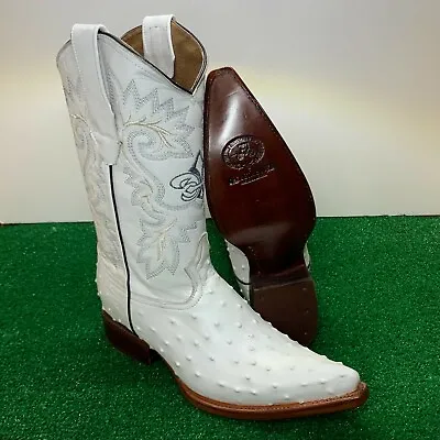 Mens Western Cowboy Ostrich Print Leather Boots 2X Bota Avestruz Punta Larga 097 • $109.19