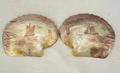 Vintage Two 4.5  Hand Carved Abalone Shells • $25