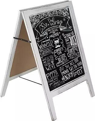 Vintage White Wood A-Frame Chalkboard Sign Dual-Sided Sidewalk Cafe Menu Board • $78.99