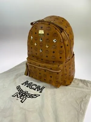 Mcm Visetos Backpack Cognac Rucksack Bag Brown 33 X 42 X 22 Cm • $420.63