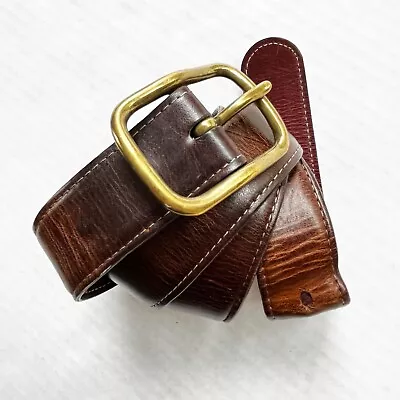 MOORE & GILES Leather Brown Belt Brass Buckle Mens 38 USA Made 44  L 1.5  Wide • $42.95