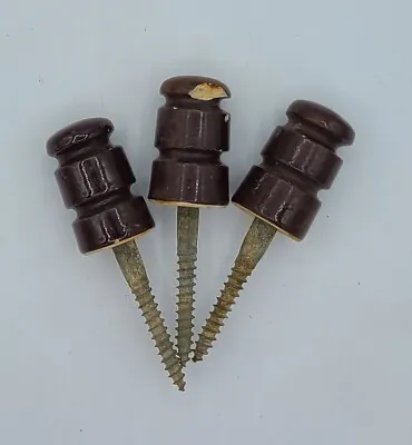 Vintage Brown Porcelain Ceramic Telephone Electric Pole Insulator With Screw Lot • $13.95