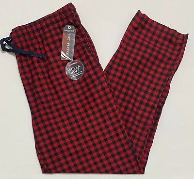 Nautica Men's Fleece Sleep/Lounge Pants Large  (36-38)  Red/Black Check   • $21.98