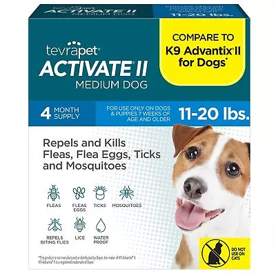 Activate II Flea And Tick Prevention For Dogs | 4 Count | Medium Dogs 11-20 L... • $40.53